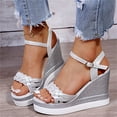 thumbnail image 4 of WIZUTIZ Flat Sandals for Women Dress Sandals for Women Prom Comfort Stretchy Tassel Sandals Buckle Round Toe Summer Shoes Low Heel (1"-2") Wide Solid Sandals Vacation Holiday Deals Silver, 4 of 5