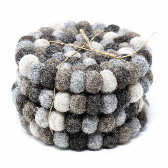 Hand Crafted Felt Ball Coasters from Nepal 4-pack, Multicolor Greys