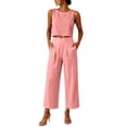 thumbnail image 7 of Linen Cotton Two Piece Pant Set For Women Business Casual Pleated Straight Leg Easy Vacation Daywear Summer Functional Daily Wear For Weekend For Vacation, 7 of 7