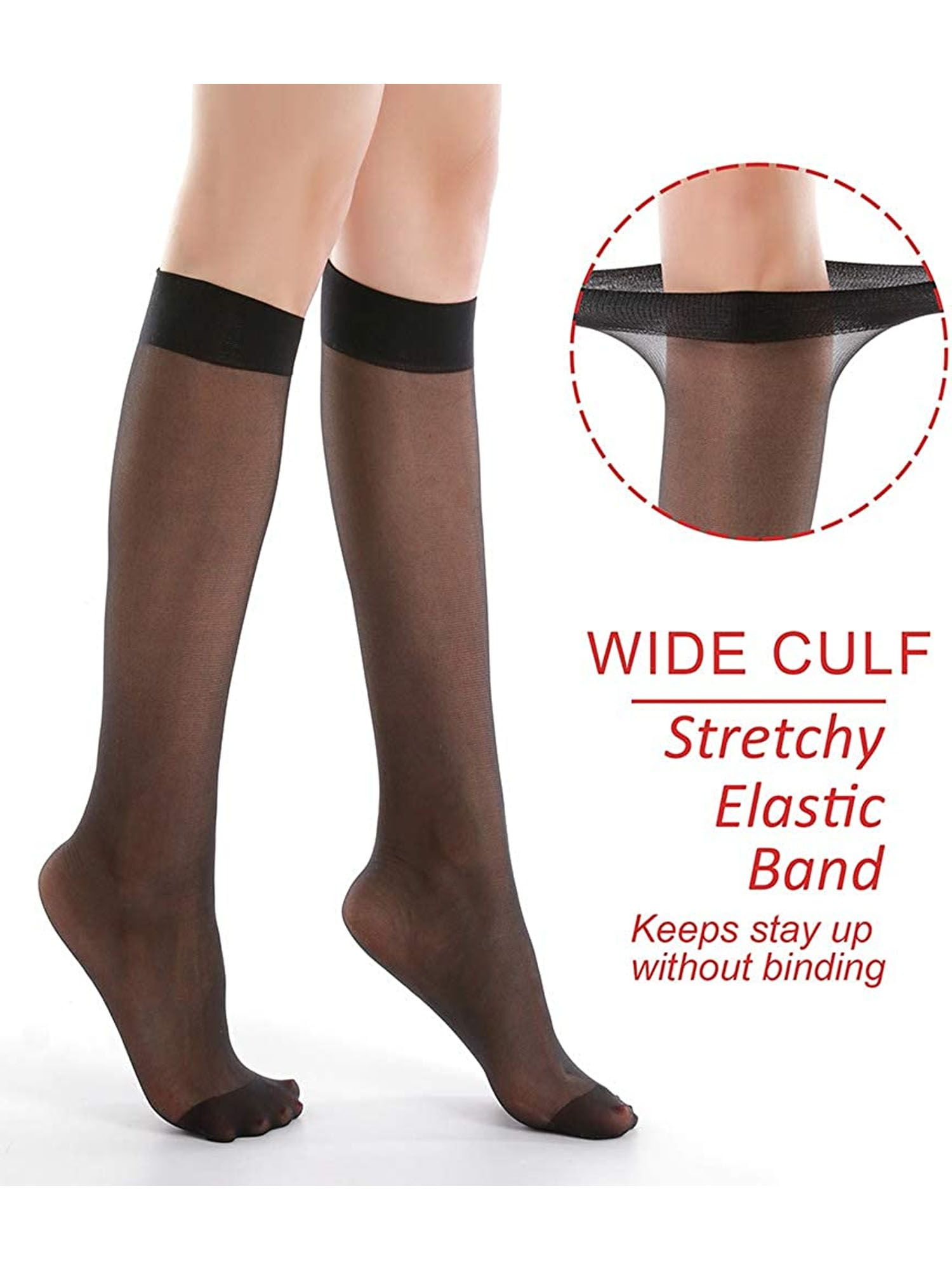 Deago 4 Pairs Women's Sheer Knee Highs Pantyhose with Reinforced Toe - 20D Nylon Stockings for Women (Black)