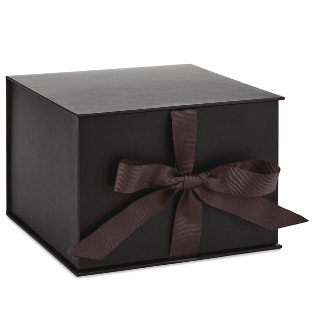 Hallmark 7" Large Black Gift Box with Lid and Shredded Paper Fill for Christmas, Hanukkah, Fathers Day, Graduations, Weddings, Birthdays, Grooms Gifts, Engagements