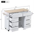 thumbnail image 5 of Kitchen Cart With Rubber Wood Countertop, Large Storage Space Flatware Organizer With Spice Rack, Towel Rack, Rolling Kitchen Cart With 5 Wheels, For Kitchen Dinning Room, 5 of 9