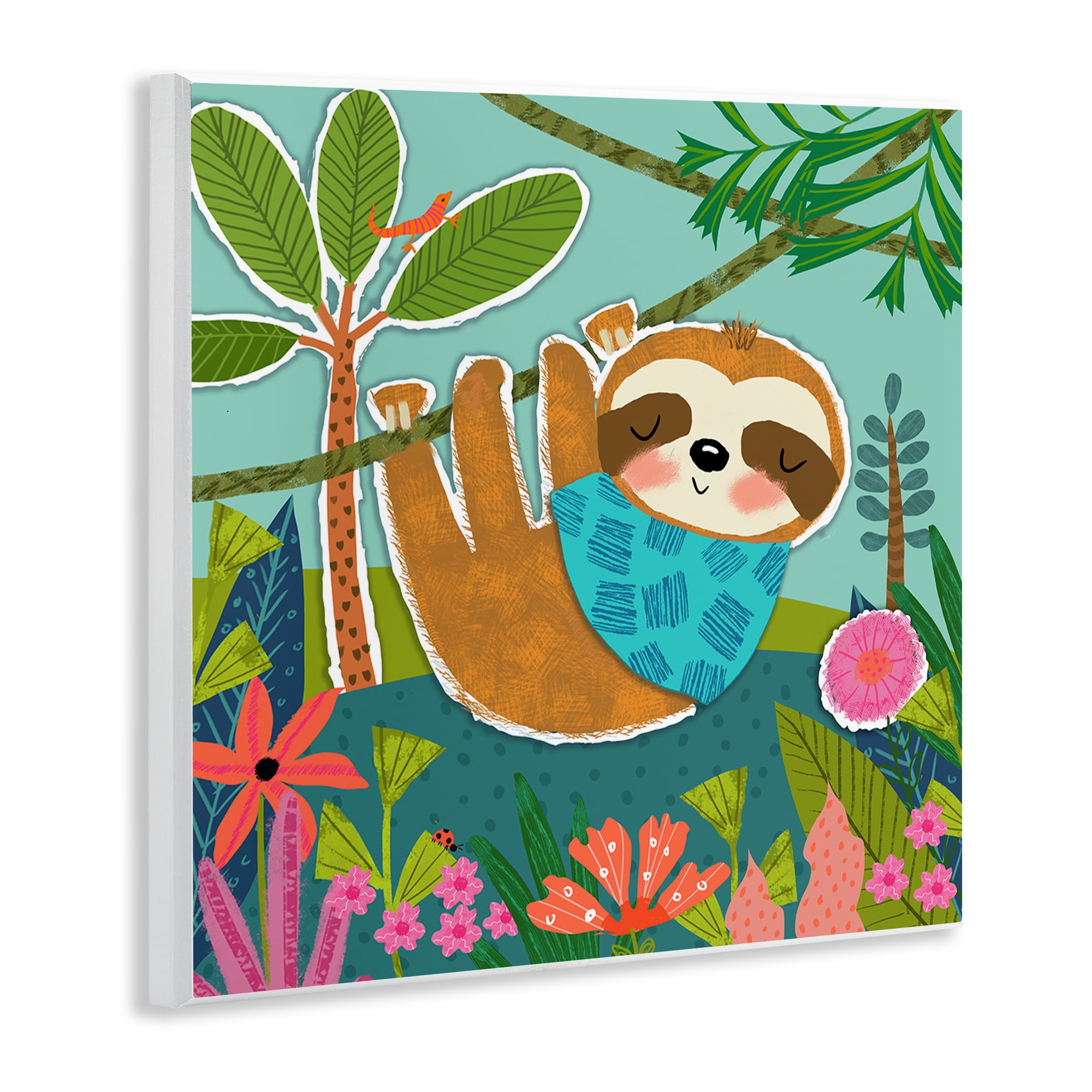 Stupell Industries Sleepy Sloth in Nature Animals Painting Unframed Art Print Wall Art, 12 x 12
