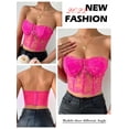 thumbnail image 6 of QAFOPEH Women Lace Strapless Corset Top Mesh Rose Boned Bustier Lingerie, 6 of 7