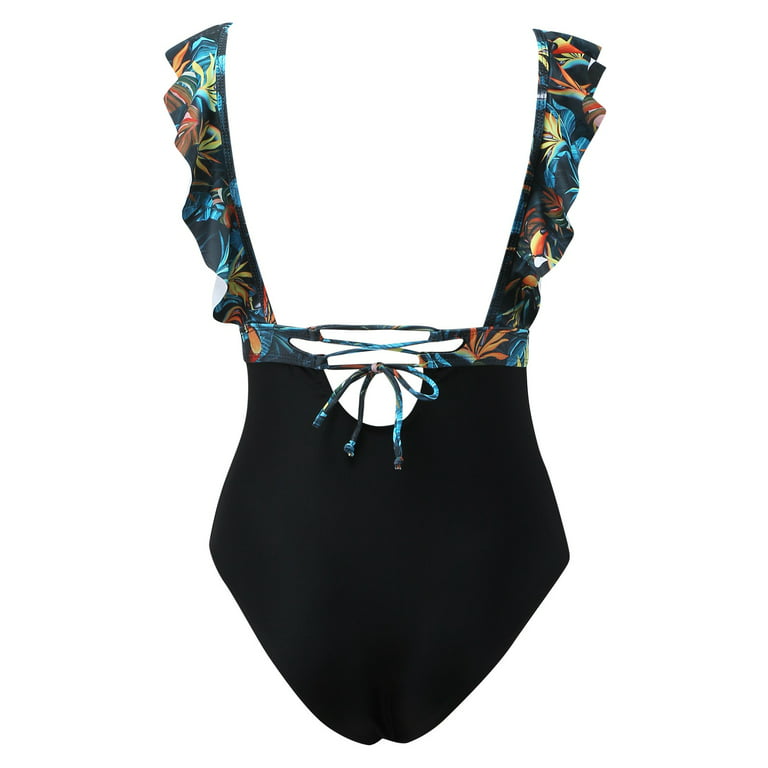 Swimsuit Women'S One-Piece Digital Printing Deep V Slim High Waist Swimwear  Women'S Bikini Swimsuits Polyester Blue S 