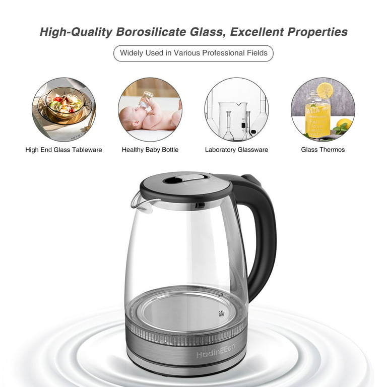 Glass Teapot Warmer 1.8L Auto-Shut-off Cordless Jug Electric