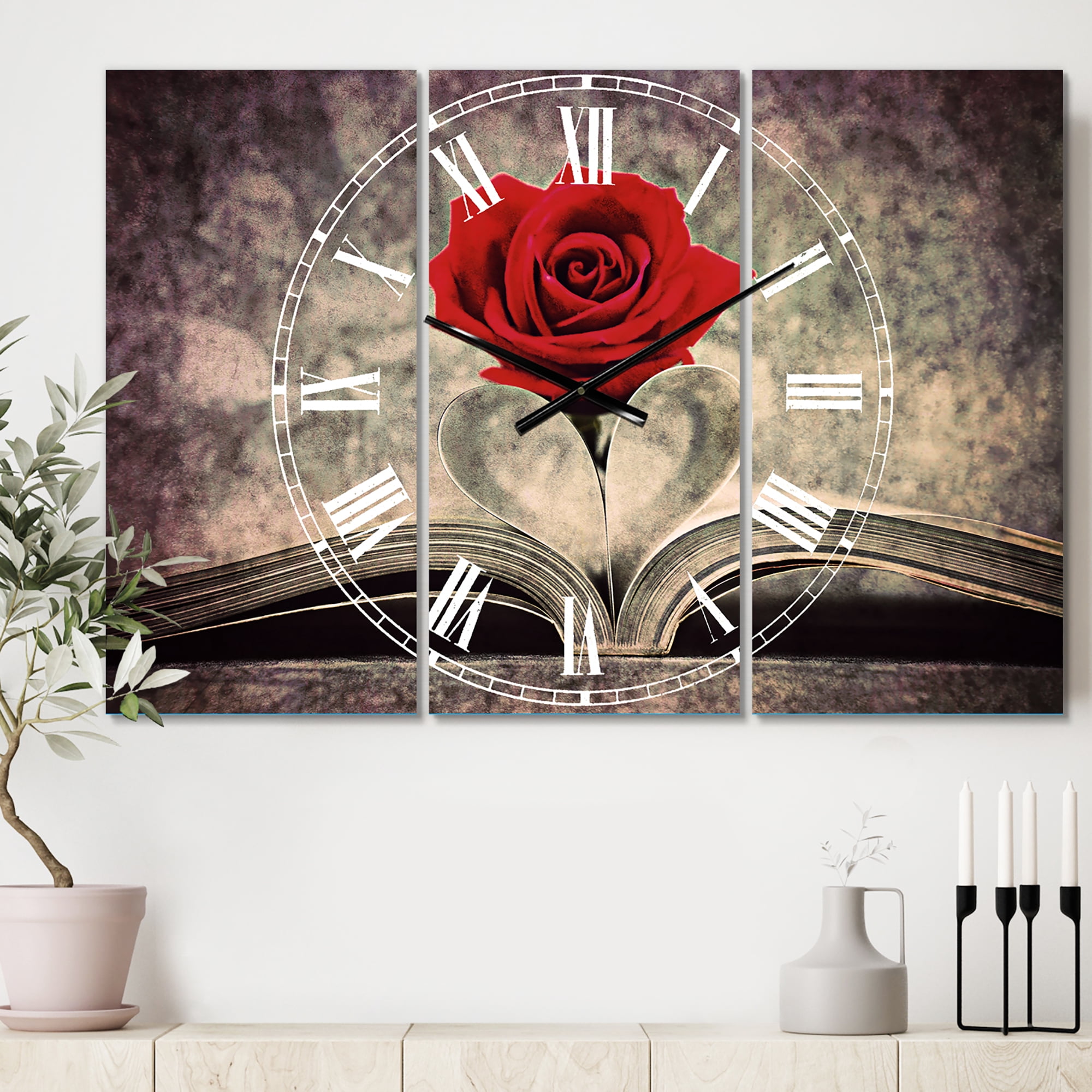 Designart 'Red Rose Inside the Book' Traditional Wall Clock