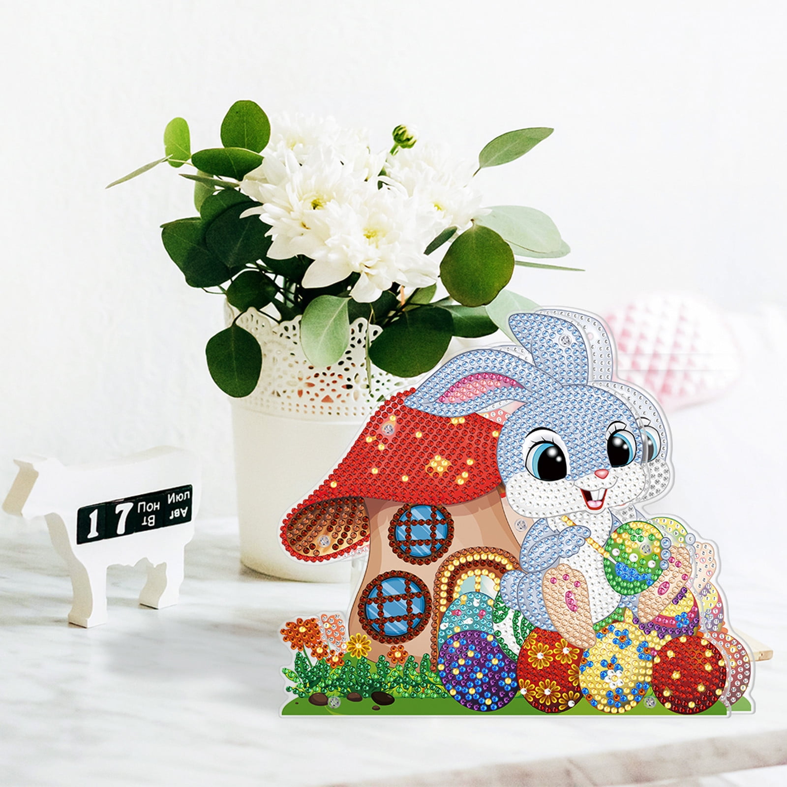FLOPESN Easter Bunny DIY Diamond Art Painting Ornaments Lamp Kits, Diamond Painting Creative Handmade Bedroom Room Decor Double-Sided Dotted Diamonds