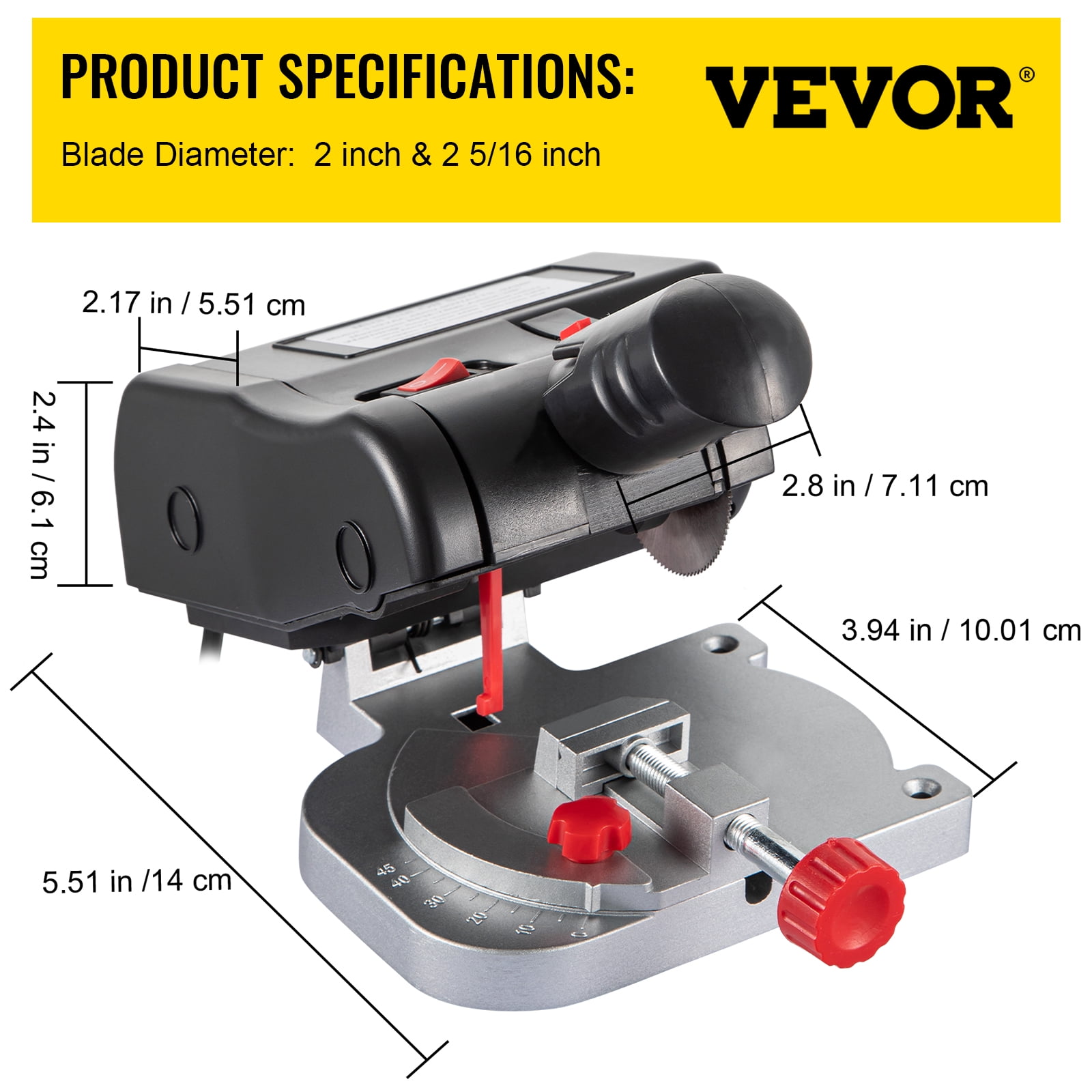 VEVOR Mini Miter Cut-off Chop Saw, Two 2-5/16" Blade of Steel and Resin with 1/2inch Cutting Depth, 0-45° Benchtop Miter Saw for Copper, Aluminum, Wood, Zinc in Hobby Craft