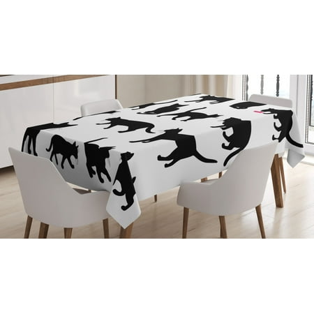

Cat Tablecloth Black Cat Silhouettes in Different Poses Domestic Pets Kitty Paws Tail and Whiskers Rectangular Table Cover for Dining Room Kitchen 60 X 90 Inches Black White by Ambesonne