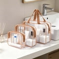 thumbnail image 4 of Transparent PVC Makeup Bag Set, Large Capacity Zipper Storage Bags For Travel Toiletry Organizer, Waterproof Cosmetic Pouch Set With Handle, Orange 3 Piece Set (Multicolor, 18*14*5CM), 4 of 4