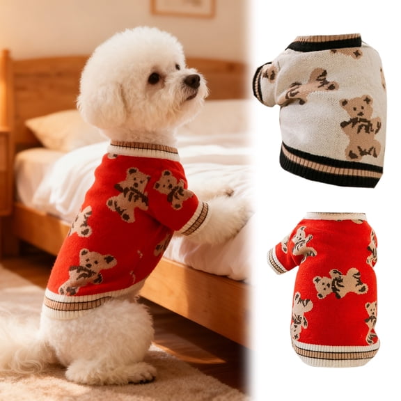 Adorable Bear Knitted Dog Sweater Warm Winter Cardigan Soft Pet Apparel For Small Medium Dogs And Cats Comfort Outfit Red,XS
