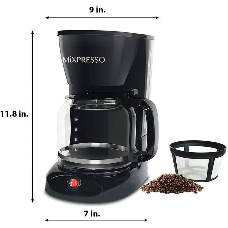 12-Cup Drip Coffee Maker with Reusable Filter & Coffee Scoop, Large  Capacity, Bl