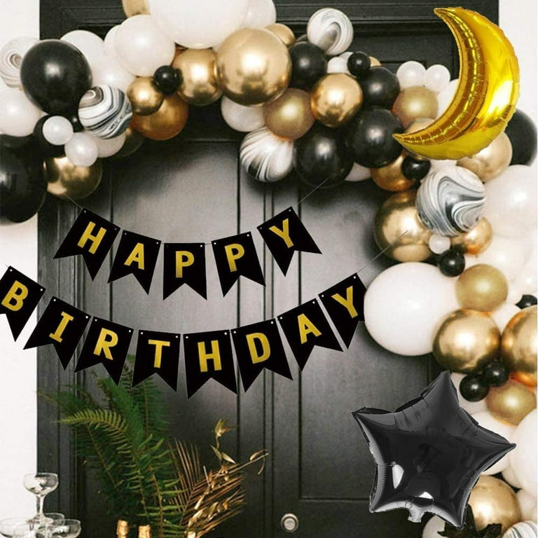 Yansion Birthday Decorations for Men Women, Black and Gold Balloons Party Decorations Happy Birthday Banner for 18th 30th 40th 50th 60th Birthday