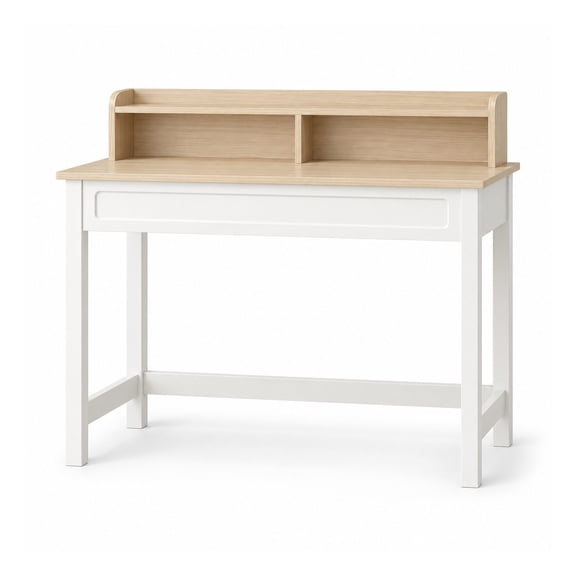 White Small Computer Desk 39 Inch with Drawer and Hutch, Wooden Writing Desk with Storage Shelf for Home Office Study