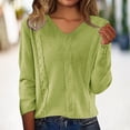 thumbnail image 3 of Sweaters for Women V Neck Casual Knit Long Sleeve Tops Lightweight Pullover Clothes Fall Fashion Outfits Green 2XL, 3 of 9