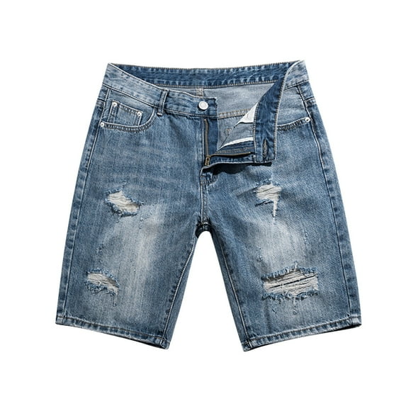 Shorts for Men Mens Broken Holes Slim Fit Stretch Denim Shorts Pants Casual Straight Leg Jeans Men Gym Shorts Blue XXXL