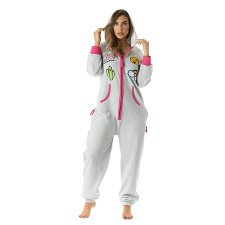 

6456-GRY-S #FollowMe Adult Onesie with Patches / Pajamas / Jumpsuit