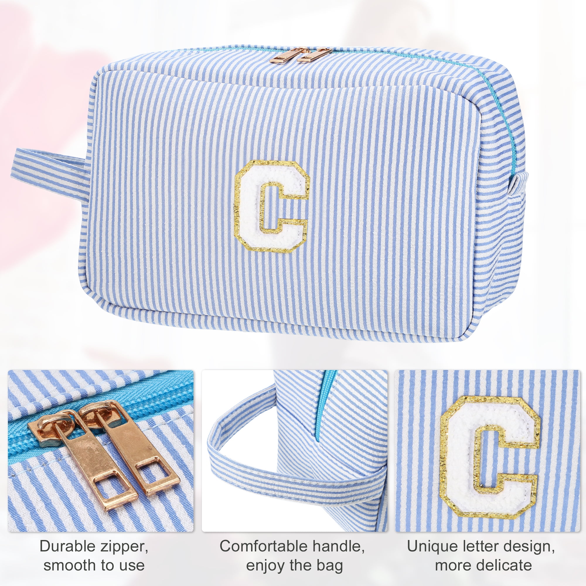Unique Bargains Personalized Initial Make Up Bag C Cosmetic Bag Travel Makeup Bag Blue