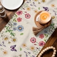 thumbnail image 3 of Spring Floral Table Runner - 120 Inch Long Pink Blue Flowers Butterfly Rustic Cotton and Linen Blended Dress Scarves Farmhouse Table Runner for Kitchen Dining, Coffee Table, 13" x 120", 3 of 8