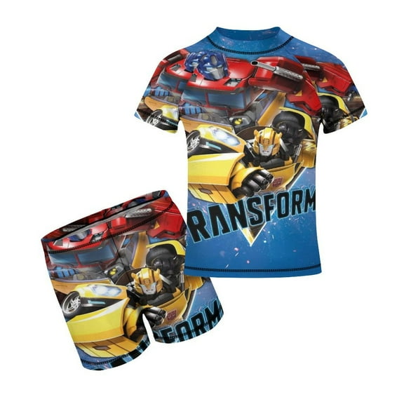 Kids Transformers Short Sleeve Swimwear Boys Two Piece Rash Guard Sets For Beach Pool