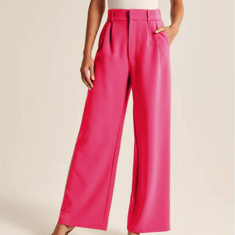 safuny Women's Wide Leg Suit Pants Casual Comfy Trendy Solid Color Teen  Relaxed Girls High Rise Trousers Hot Pink XL