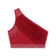 thumbnail image 6 of Eandarui Women Shiny Lyrical Dance Top One Shoulder Crop Top Lady Modern Contemporary Dancewear Burgundy L, 6 of 6