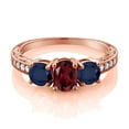 thumbnail image 2 of Gem Stone King 2.22 Ct Oval Red Rhodolite Garnet Blue Sapphire 18K Rose Gold Plated Silver Moissanite Ring (Size 9), 2 of 4