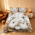 thumbnail image 3 of Homewish Hummingbird Pumpkin Duvet Cover Queen, Autumn Maple Leaf Queen Bedding, Ivory Brown, Gray Reversible 3-Piece, 1 Duvet Cover and 2 Pillowcases, 3 of 6