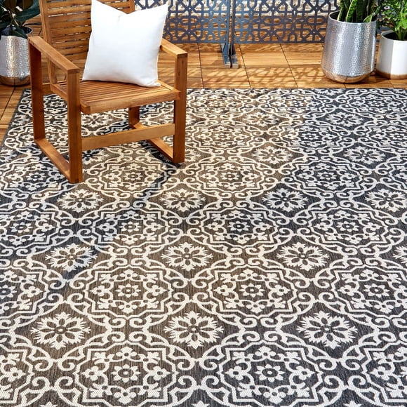 NICOLE MILLER Tapis de Patio New York Country Danica Transitionnel Géométrique Intérieur/extérieur, Noir/gris, 1 Pieds9"x2'11 Pouces