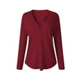 thumbnail image 5 of CQONEPT Womens Waffle Tops V Neck Henley Long Sleeve Shirts Lounge Solid Color Blouse Casual Tunic Tops Red XL, 5 of 6