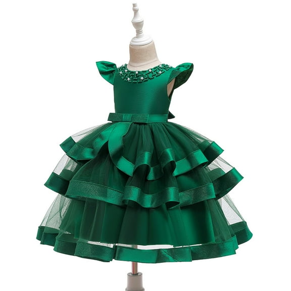 18M- Girl green ruffle dress for wedding, pageant, graduation, birthday ages 18 month old.