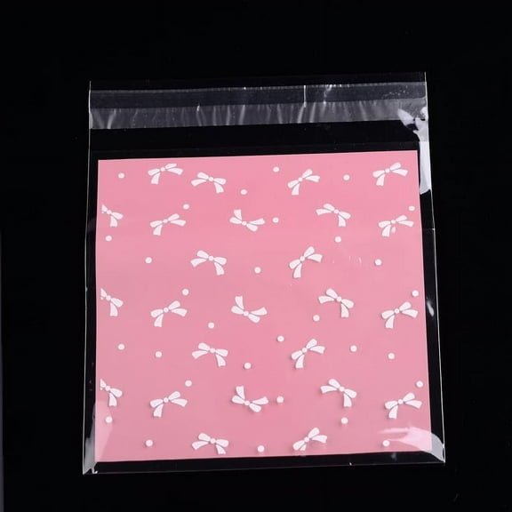 17x14cm Pearl Pink OPP Cellophane Bowknot Pattern Self Seal Treat Bags 95pcs Gift Wrap Bags for Lipstick Packaging Cookies Candy Gifts and Party Favors