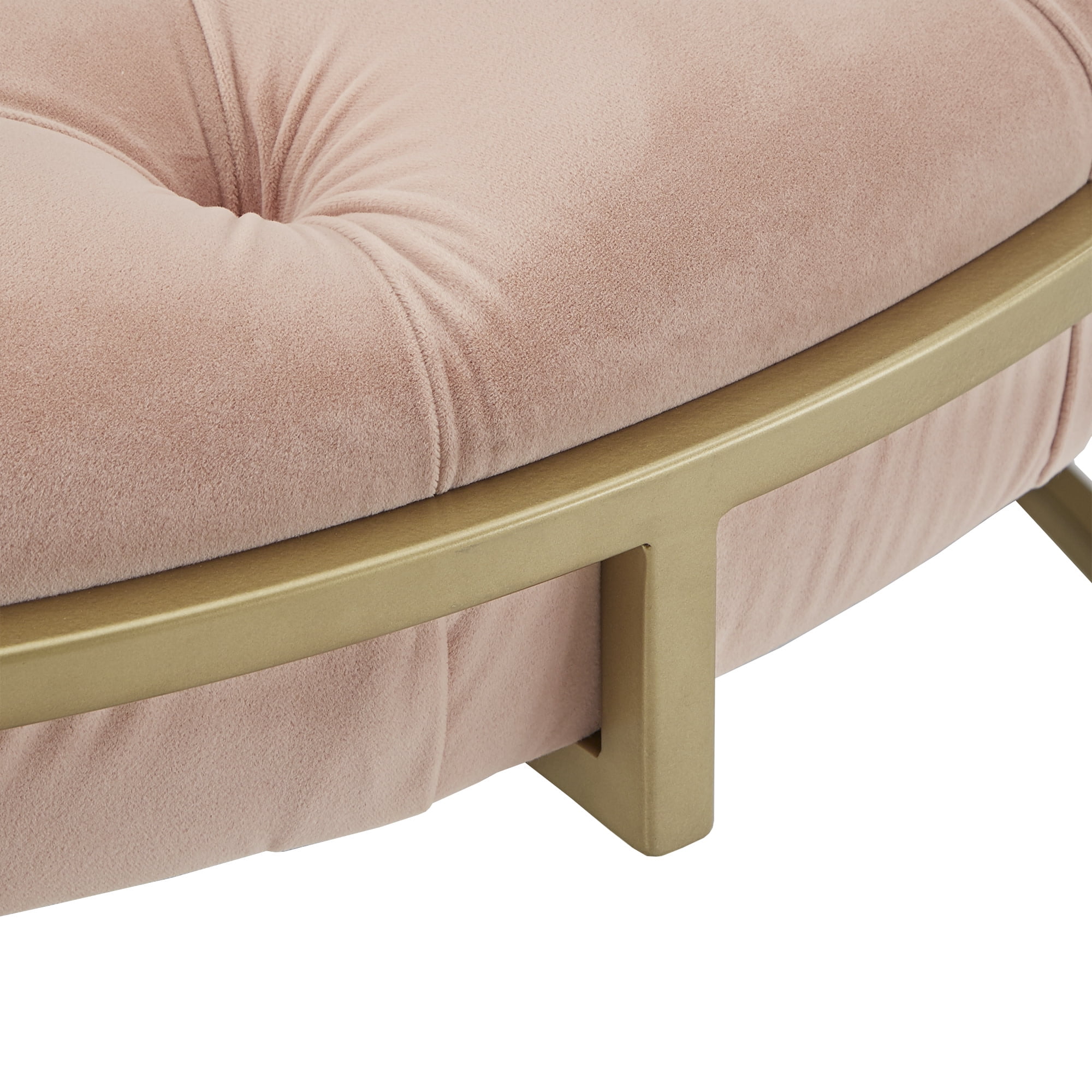 Weston Home Oddie Gold Finish Velvet Button Tufted Round Ottoman, Blush Pink