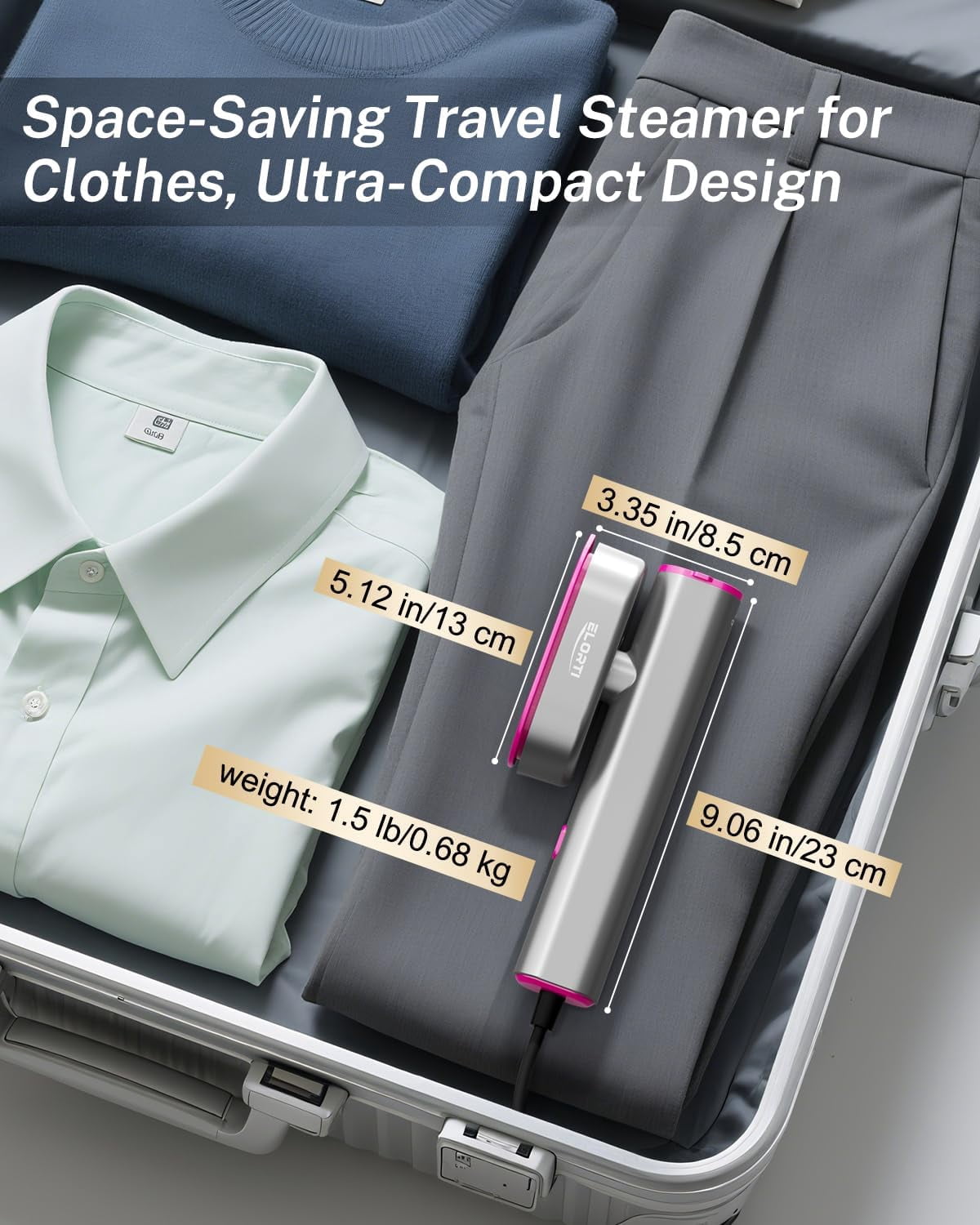 ELORTI Handheld Fabric Steamer for Clothes, Fast 10s Heat-Up, Powerful Steam for Wrinkles, Portable Travel Garment Steamer