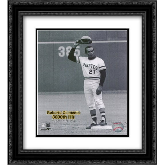 Roberto Clemente - 9/30/72 3000 Hit 2x Matted 12x14 Black Ornate Framed Art Print