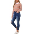thumbnail image 2 of INSPIRE CHIC Women's Long Sleeve Top Contrast Striped Doll Collar Elastic Loop Back Casual Blouse S Multicolor, 2 of 6