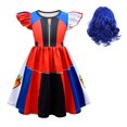 thumbnail image 3 of Nuevo disfraz de Halloween para niñas, disfraz de Evie Mal Descendants, disfraz de Cosplay con peluca, vestido de fiesta de carnaval para niños + conjunto de pantalones, 3 of 5