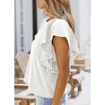 thumbnail image 2 of Asyoly Womens Tops Casual Short Ruffle Sleeve Top Round Neck Knit Striped Shirts Summer Loose T Shirts, 2 of 8