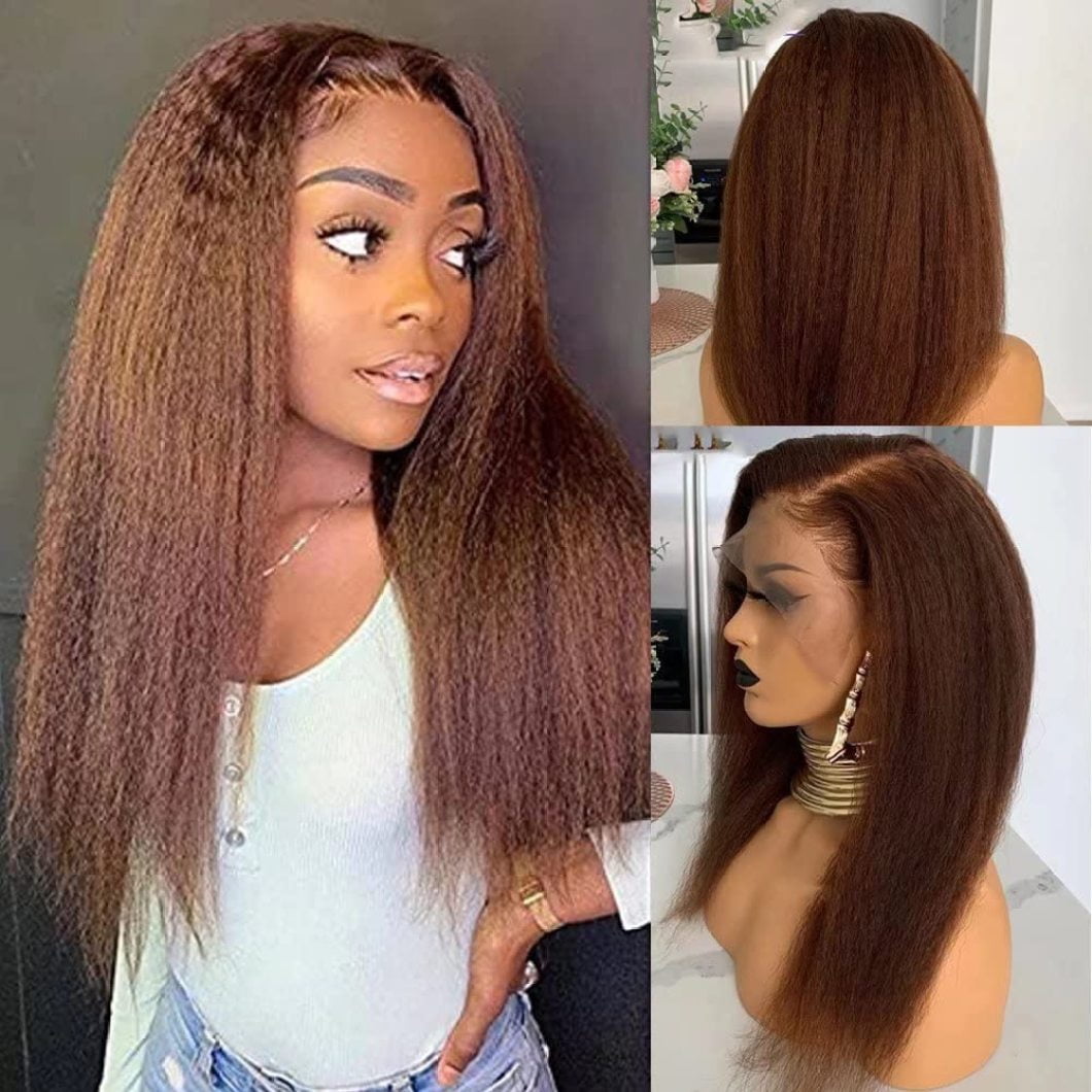 Kinky Straight Hair Wig 360 HD Transparent Lace Front Wig Human Hair Wigs  150% Density Yaki Straight Human Hair Wig Full End Glueless Brazilian Hair  360 HD Lace Wig 14 inch 