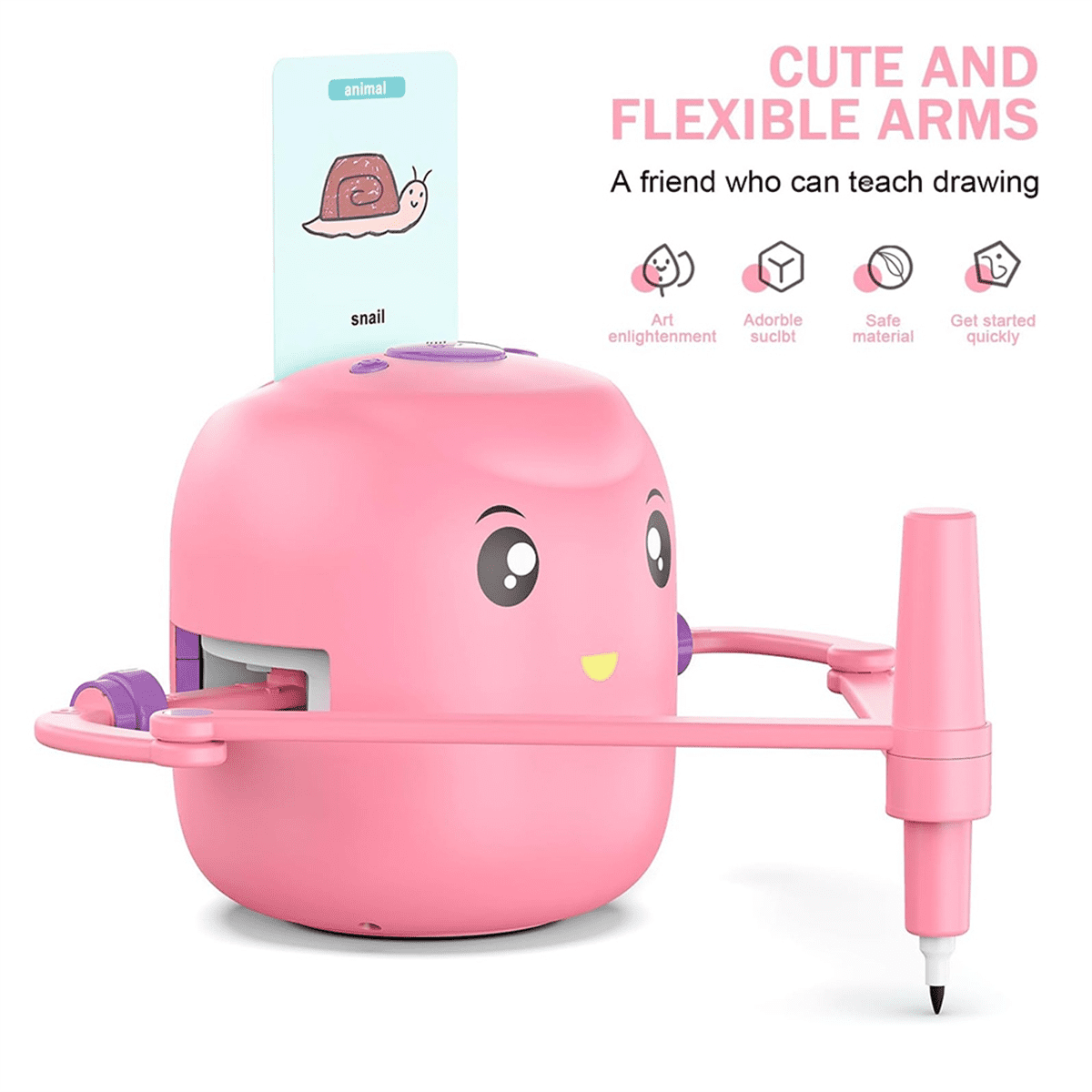 Children'S Intelligent Painting Robot, an Ideal Gift for Children over 5 Years Old,Pink,1 * drawing robot 16 * colored pens 100 * word cards,Pink