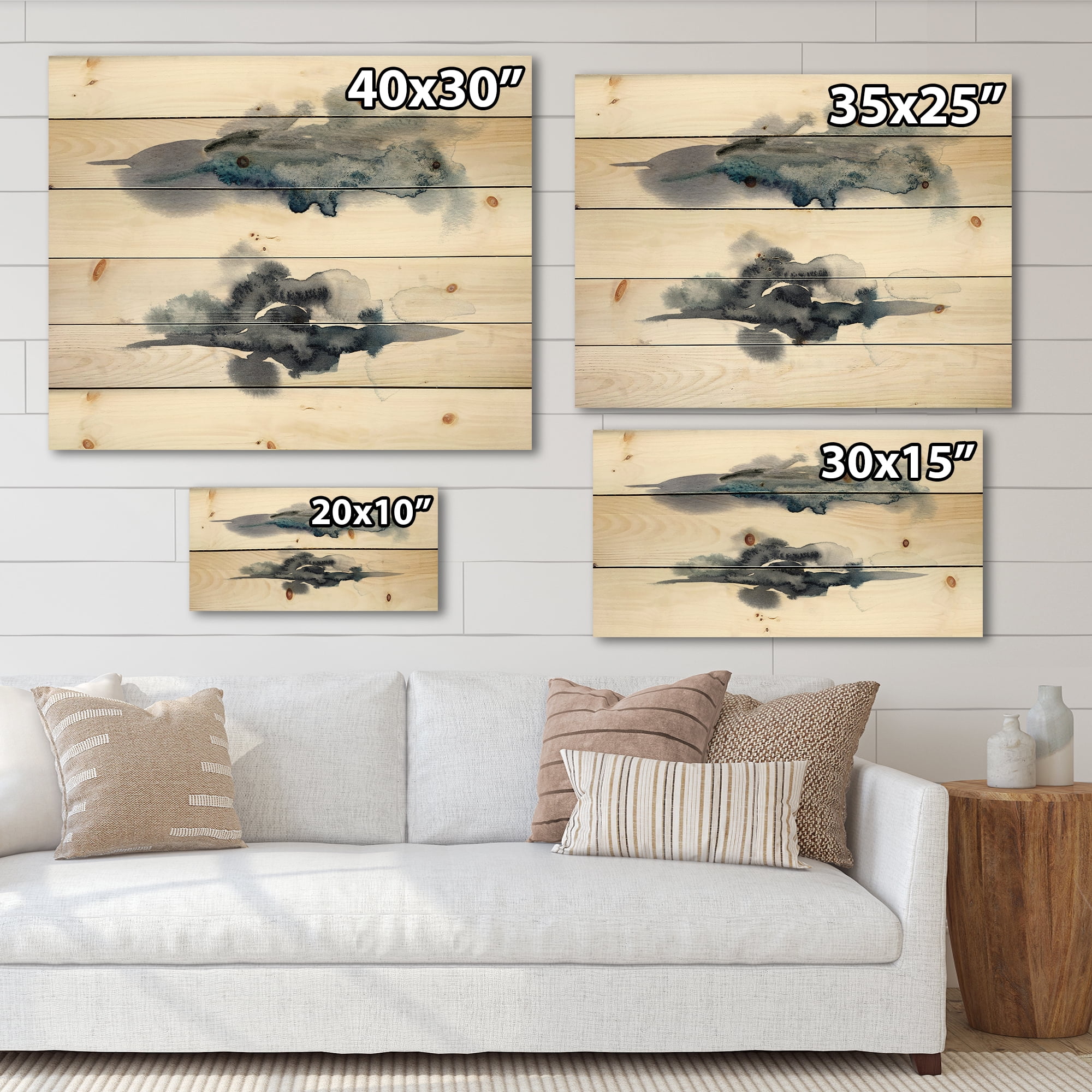Designart 'Abstract Of Clouds Dark Blue Colored I' Modern Print on Natural Pine Wood