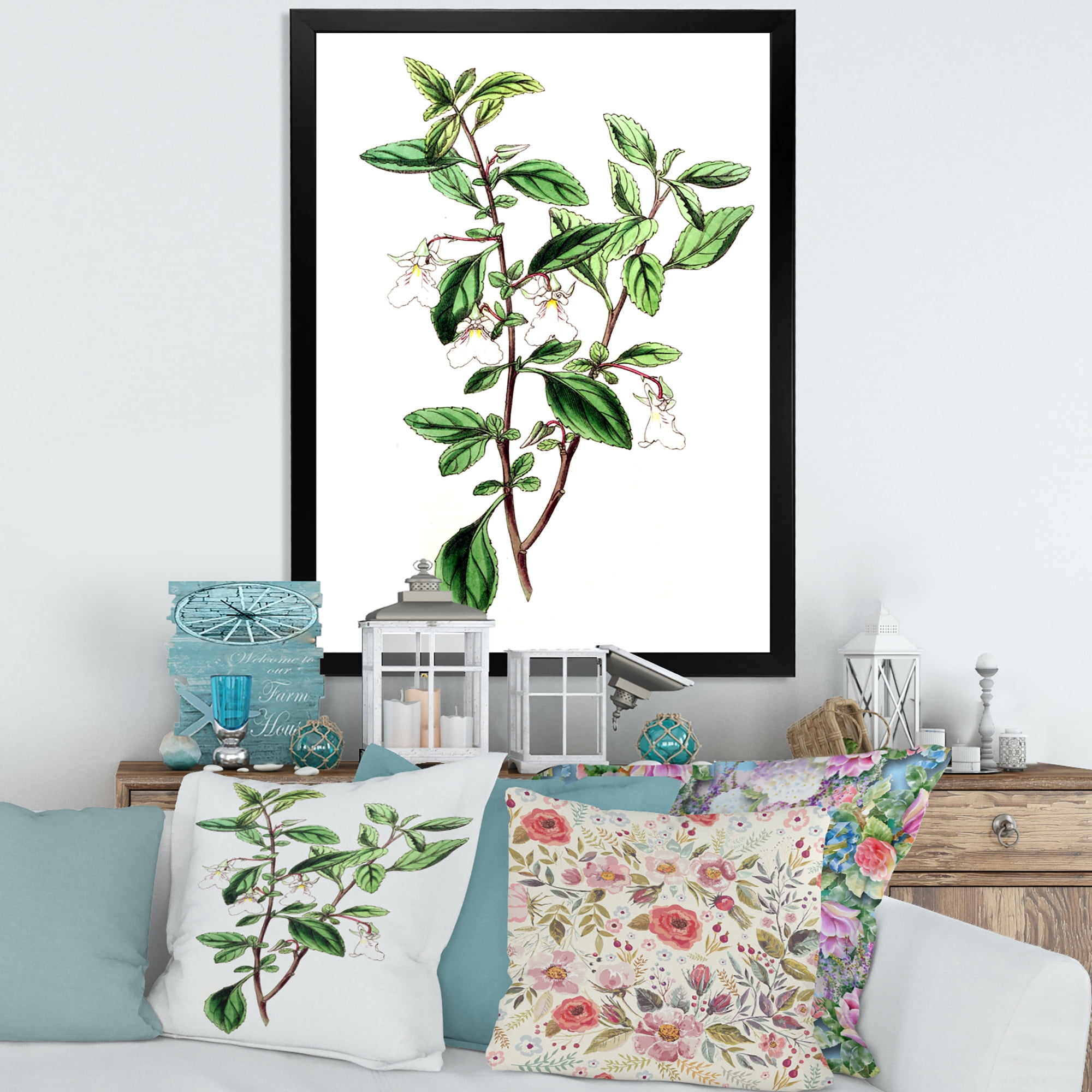 Designart 'Ancient Green Leaves Plants VII' Traditional Framed Art Print
