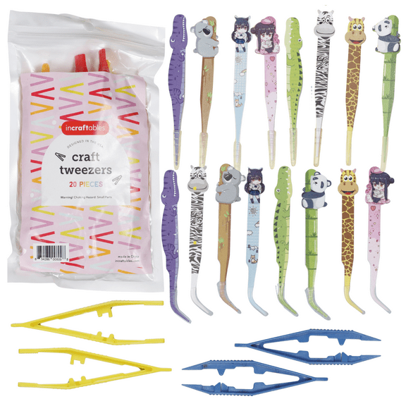 Incraftables Assorted Kids Tweezers 20pcs. Kids Craft Tongs for DIY Projects, Pearl Beads & More