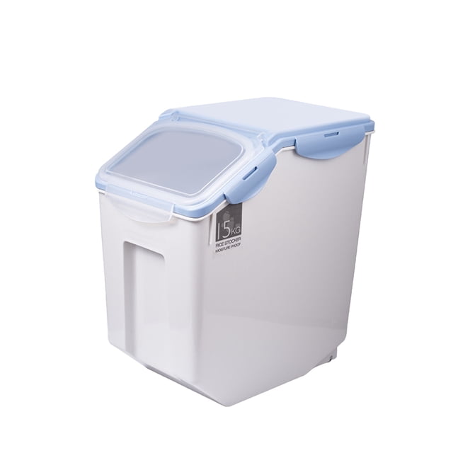 Methold Contenedor de almacenamiento de alimentos para mascotas, a prueba de humedad, a prueba de polillas, Base de rodillo, tapa transparente sellada, Suministros para perros Azul 15kg Methold PT005049-02