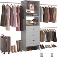 thumbnail image 4 of Homieasy 96" Closet System 2-Pack with 6 Hanging Rods & 6 Wooden Drawers - Adjustable Width (5-8FT Each), Wall-Mounted Wardrobe Storage,Gray, 4 of 7