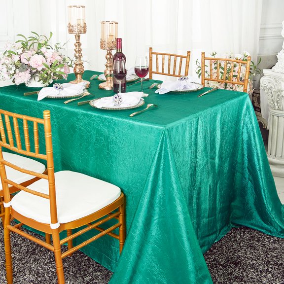 Wedding Linens Inc. 90"x132" Rectangular Seamless Crushed Crinkle Taffeta Tablecloth - Jade