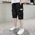 thumbnail image 2 of ZACPNCV Boy's Baggy Cargo Shorts Straight Leg Cool Shorts Flap Pocket Letter Patched Short Black 4-5 Years, 2 of 6