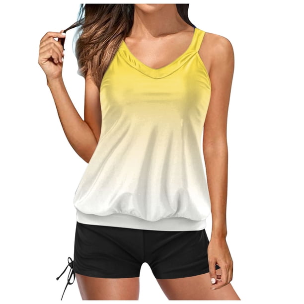 MKLEKYY Trajes De Baño Mujer Dos Piezas Tankini Women'S Swimwear Set Women'S Leisure Tankini Swimsuit Two Piece Tankini Set Summer Swimsuits For Women Tankini Top With Swimming Shorts