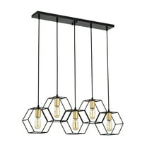 Berenice 33 in. 5-Light Indoor Matte Black and Satin Gold Finish Chandelier with Light Kit
